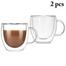 Load image into Gallery viewer, 2PCS 5.1oz Transparent Glass Coffee Mug Creative Double Wall Layer Insulate Tea Coffee Cup Mugs Water Heat Resistant Drinkware
